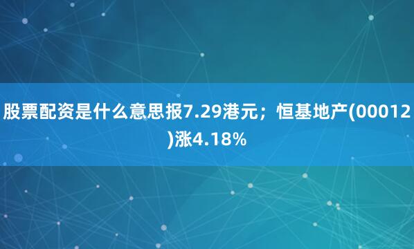股票配资是什么意思报7.29港元；恒基地产(00012)涨4.18%